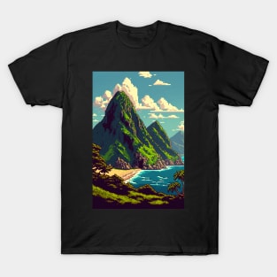 Hawaiian Landscape Pixel Art Island Mountains T-Shirt